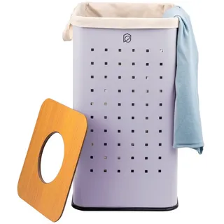 ELUNO Wäschetonne, Wäschekorb, Wäschesammler mit waschbarem Wäschesack und abnehmbaren Deckel, 50 Liter Fassungsvermögen für Schlafzimmer, Badezimmer, Wäscheaufbewahrung aus Metall (Flieder)