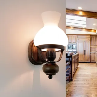 Licht-Erlebnisse Petronel Wandleuchte Rustikal Landhaus Glas Metall Holz E14