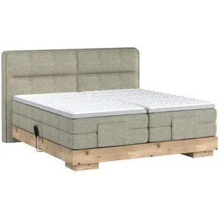 Valnatura Boxspringbett , Eichefarben, Olivgrün , Textil , Eiche , massiv , H2 , 7-Zonen , Höhe ca. 17,5 cm , 160x200 cm , Fsc, Reach, Made in EU, Oeko-Tex® Standard 100 , gepolstertes Kopfteil, Stoffauswahl, Topper geteilt, in verschiedenen Größen erhältlich, Matratze in verschiedenen Härtegraden erhältlich , Holzmöbel, Holzbetten, Boxspringbetten Holz