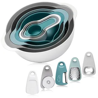 Esie Houzie Rührschüssel 13er set,Mixing Bowl Set, Kunststoff Salatschüssel Rutschfest Stapelbar Servierschalen BPA-frei Ideal zum Kochen/Backen/Aufbewahrung