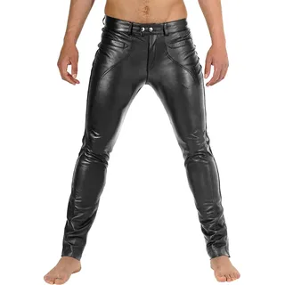 Bockle® New Chino Tube schwarze Herren Lederhose Röhre, W38/L36 - Schwarz