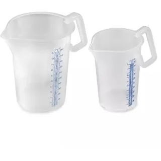 Thermohauser Messbecher m. geschlossenem Griff, 5000 ml, Kunststoff PP, blaue Skala in Litern und Millilitern 8300040091 Transparent