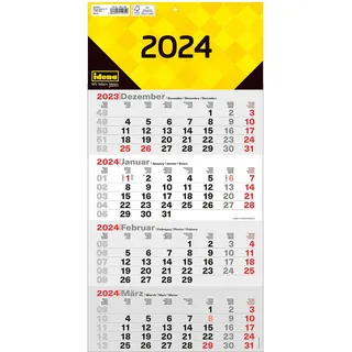 Idena 11075 - 4 Monatskalender 2024, Wandkalender mit Schieber, 30 x 61 cm, Bürokalender 4 Monate