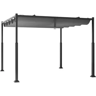 COSTWAY Pergola mit Schiebedach, 3,1x3,1m Pavillon wasserdicht stabil winterfest, Gartenpavillon mit robusten Metallsäulen - Grau, Schwarz