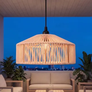 Licht-Erlebnisse Jeju Pendelleuchte Außen E27 IP54 D: 30 cm Rund Seil Garten