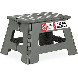 Relaxdays Klapphocker faltbar, Camping Hocker, Kinder Badhocker, bis 150 kg, Kunststoff, hbt: 22 x 35 x 28 cm, hellgrau, - Relaxdays