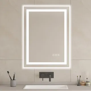 furduzz Badspiegel mit Beleuchtung, 80x60 cm Wandspiegel LED Badspiegel, Badezimmerspiegel mit Touch-Schalter Einstellbares Licht und helligkeit Antibeschlag dimmbare Speicherfunktion