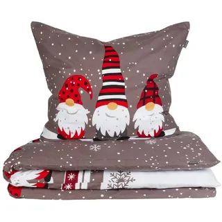 SCHIESSER Wichtel Winterprint Feinbiber Grau 155 x 220 cm + 80 x 80 cm