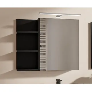 HAJDUK FURNITURE Badspiegelschrank 60x50 cm Schwarz mit LED – Spiegelschrank Bad mit Beleuchtung 1 Tür grifflos mit Ablagen links - Schwarz