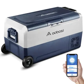 AAOBOSI Kompressor Kühlbox 36 L, Kühlbox Auto Mit WiFi-APP-Steuerung, 12/24 V und 100-240 V Kühlbox Elektrisch, bis -20 °C für Auto, LKW, Boot, Reisemobil, Camping, Dual Zone und Zwei Temperaturen