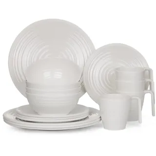 Melamin Camping Geschirr Set 4 Personen Crema Design 16 Teilig Tafelgeschirr Picknick BBQ Kochgeschirr