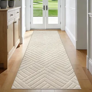 Enyhom Teppich Läufer rutschfest 80x240 cm Waschbar Langer Teppichläufer | Modern 3D Effekt Skandinavisch Läufer Flur für Küche Eingang Schlafzimmer Vorraum, Creme