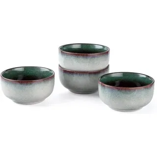Keramik-Snack-Becher-Set 4er - Dessert-Becher - Keramik-Esszimmer-Service für 4 Personen - 300 ml - Geschirrspüler geeignet - Abendessen-Service - Grüne Vintage-Töne