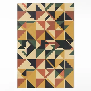 Wallfluent Teppich 100x150 cm Pastellgeometrie Bunte Retro Dreiecke & Quadrate , Rostfarben , Kunststoff , 100x150 cm , Teppiche und Böden, Teppiche