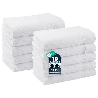 Utopia Towels – 10er-Pack Gästetücher, 30 x 50 cm, mit Aufhängeschlaufe, 100% Baumwolle, Oeko-TEX® Hergestellt in Grün Zertifiziert Handtücher, weiches und saugfähiges Gästetuch-Set (Weiß)