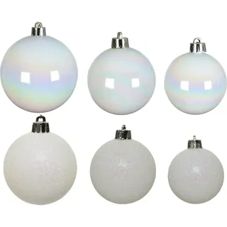 Weihnachtskugeln Kunststoff Mix 4-6cm 30er Set - Weiß irisierend - Weiß