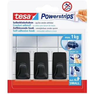 Tesa Black Hooks S Powerstrips Klebehaken Small Eckig (B x H) 14 mm x 34 mm Schwarz Inhalt: 3 St.