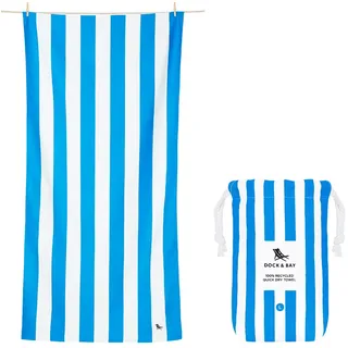 Dock & Bay Strandhandtuch - Schnell trocknende Mikrofaser, ohne Sand - Kompakt, Leicht - 100% recycelt - Inklusive Beutel - Cabana - Bondi Blue, Large (160x90cm, 63x35)
