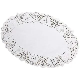 Tim&Lin Weiße Spitzenpapierdeckchen – 25,4 x 35,6 cm ovale runde Papierdeckchen – Einweg-Papier-Tischsets – für Hochzeit, Geburtstag, Kuchen, Desserts, Geschirr, Lebensmitteldekoration, 100 Stück