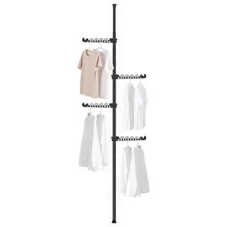 BAOYOUNI Teleskop Kleiderständer mit 4 Armen, Stehend Wäscheständer aus Metall, Höhenverstellbar Teleskopstange Kleiderbügel für Schlafzimmer, Ankleidezimmer, Büro, Boden bis zur Decke, Schwarz