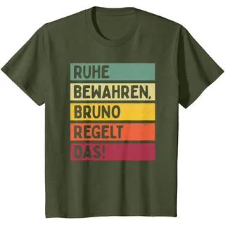 Ruhe Bewahren Bruno Regelt Das Spruch In Retro Farben T-Shirt, Kinder, Olivgrün, 152