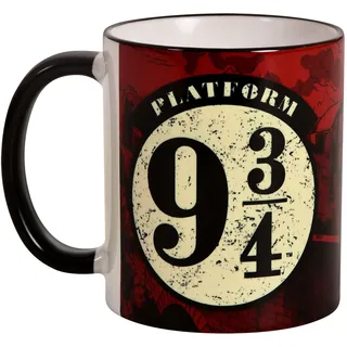 Elbenwald Harry Potter Tasse Gleis 9 3/4 mit Hogwarts Express Rundumdruck Keramik 300 ml rot