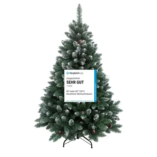 RS Trade 15013 Schneebaum 270 cm Weihnachtsbaum künstlich mit Schnee und Zapfen (Ø ca. 174 cm) ca. 1815 Spitzen, schwer entflammbarer Tannenbaum mit Schnellaufbau Klappsystem, inkl. Christbaum Ständer