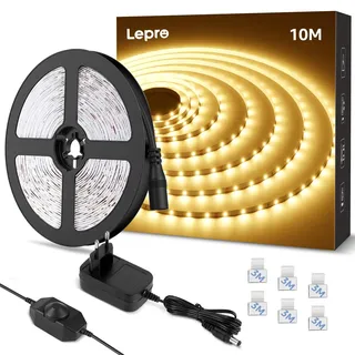 Lepro LED Strip 10M Warmweiss, LED Streifen Warmweiß 3000K Dimmbar, 2835 LED Band Selbstklebend 420 LEDs, Superhell LED Lichtband Leiste mit Netzteil, Lichterkette Kette für Innen Küche Heim Deko