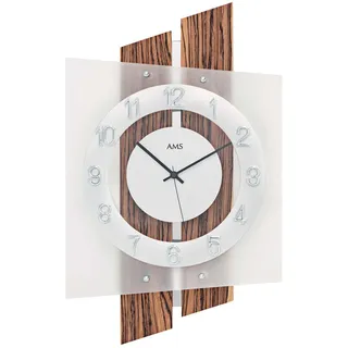 AMS 5531 Wanduhr Funk Funkwanduhr analog Holz-Optik mit Aluminium - Braun