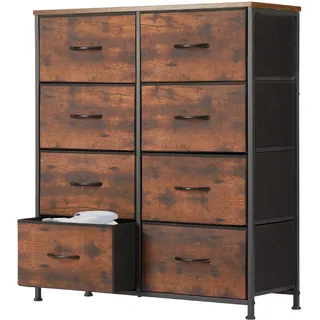 Sweetcrispy Kommode,Sideboard Wohnzimmer für Schlafzimmer mit 8 Stoffschubladen,Einstellbare Füße Schubladenschrank,Braun