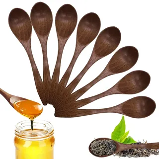 Holzlöffel 8pcs, Honiglöffel natürlich, kleiner Holzleffel Handgefertigte Holzleffel Kaffeelöffel für heiße Schokolade Küchenzubehör