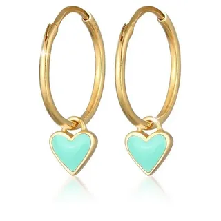 Elli Creolen Herz Love Emaille 925 Silber grün 30