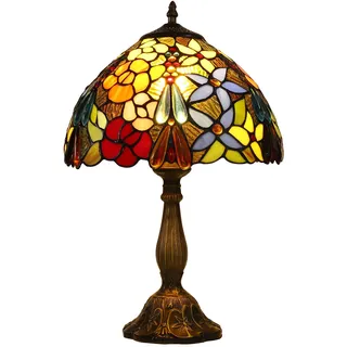 FUMAT Tiffany Tischlampe Lampe Nachttischlampe Retro 240V Tischlampe Rose Traube Bunte Glas 40cm Lampenschirm Schlafzimmer Deko Schlafzimmer Tischlampen Nachtlampe Tischleuchte Mit E27 LED Birne