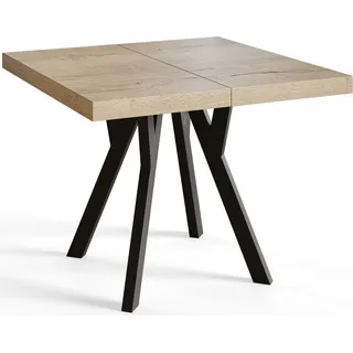 Quadratischer Esszimmertisch RICO, ausziehbarer Tisch, Größe: 120-220X120X77 cm, Wohnzimmertisch Farbe: HALIFAX, mit Holzbeinen in Farbe Schwarz - Braun, Schwarz