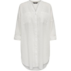 Bild von Damen Lockeres Langarm Hemd | V-Ausschnitt Tunika Top | Button Down Kragen Oberteil ONLAPELDOORN, Farben:Weiß, Größe:S-M