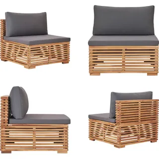 vidaXL Garten Mittelsofa mit Grauer Auflage Massivholz Teak - Palettensofa - Palettensofas - Gartensofa - Gartensofas - Grau