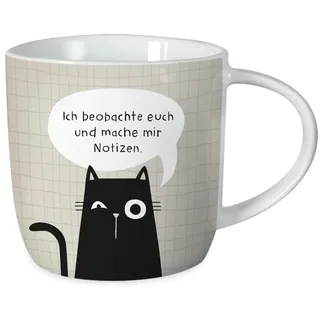 Grafik-Werkstatt Kaffeetasse mit Spruch 300 ml Porzellan Tasse Ich beobachte euch, Weiß