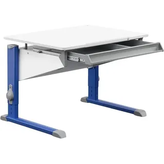 Bandit Kinderschreibtisch höhenverstellbar | mitwachsend, ergonomisch & neigbar für aufrechtes Sitzen | ideal für Schulkinder | Schreibtisch weiß (mit Schublade, Blau, 90cm x 70,5cm) - Blau