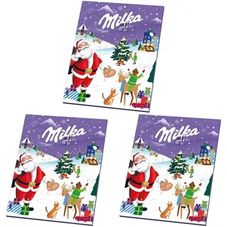 Milka Adventskalender 1 x 90g I Adventskalender mit Schokolade I Weihnachtskalender I Schoko Adventskalender I Weihnachtsschokolade aus 100% Alpenmilch (Packung mit 3)