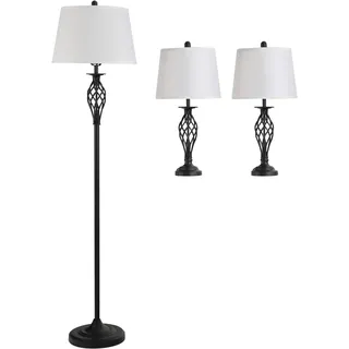 Homcom 3er-Lampenset 2 Tischlampe 158H cm + 1 Stehlampe 62H cm Metall Schwarz, Weiß
