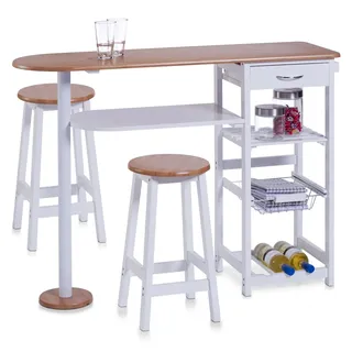 Zeller Küchenbar m. 2 Hockern, weiß/Bamboo-Dekor