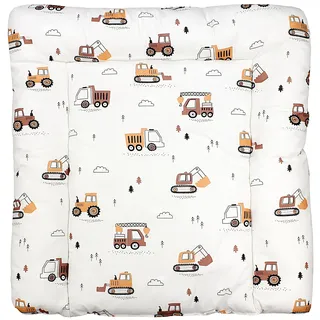 TupTam Baby Wickeltischauflage mit Baumwollbezug Gemustert, Farbe: Baufahrzeuge/Bagger/Beige, Größe: 75 x 85 cm