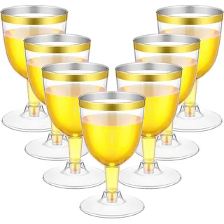 LATERN 50 Stück Weingläser mit Goldrand, 170ml Weingläser aus Kunststoff Wiederverwendbare Party Weinbecher mit Stiel für Getränke Whisky Champagner Bier Cocktail Martini (13,5 x 6,5cm)