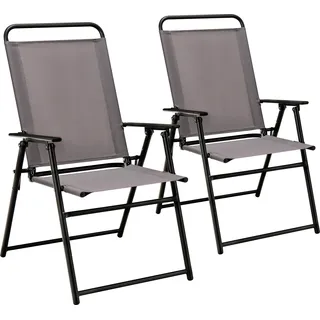 COSTWAY 2er Set Gartenstühle klappbar, Balkonstühle mit Armlehnen, Hochlehner Klappstühle Essstühle Outdoor-Stühle Terrassenstühle bis 150kg Grau - Grau, Schwarz
