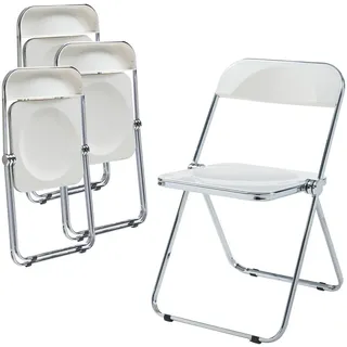 [en.casa] Klappstuhl Pornainen Kunststoff Metall Weiß 4er Set