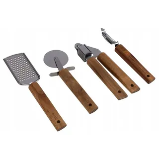 HUSLA Küchenutensilien-Set aus Holz, 4-teilig - Braun, Silber