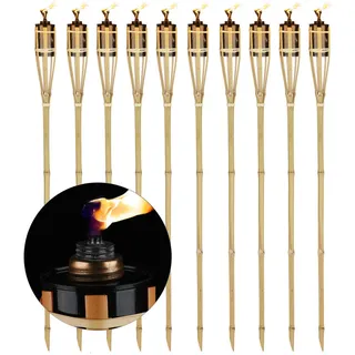 Relaxdays 10xGARTENFACKELN , Hellbraun , Holz, Metall , 5.5 cm , Dekoration, Gartendeko