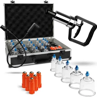 PULOX Schröpfgläser-Koffer - 19 Stk. im Aluminium-Koffer inkl. Vakuumpumpe