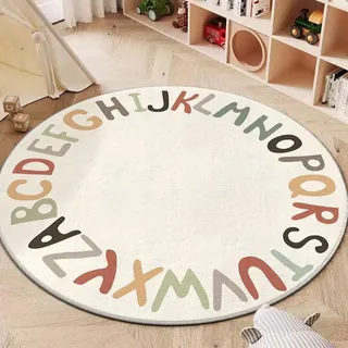 champracer Kinderteppich Rund Deko, Kaschmir-Imitat teppiche, Kinderzimmer teppiche Regenbogen Buchstaben Tiere, rutschfest Teppich für mädchen Wohnzimmer Schlafzimmer (Buchstabe B, 80cm)