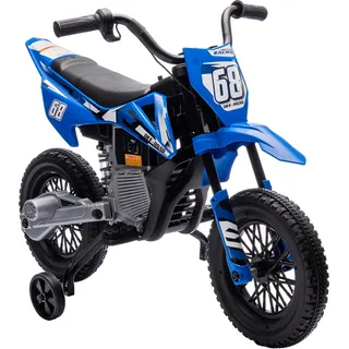 AIYAPLAY Kinder Elektro-Motorrad, 12V Kindermotorrad mit Musik, Kinderfahrzeug mit abnehmbar Trainingsrädern, 2,4-5 km/h, für 3-6 Jahre Kinder, max. 30 kg, Blau - Blau